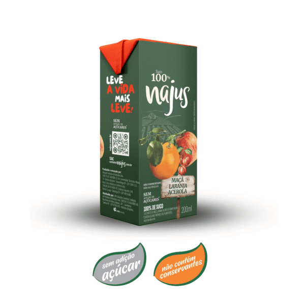 Suco 100% laranja, maçã e acerola néctar najus 200ml