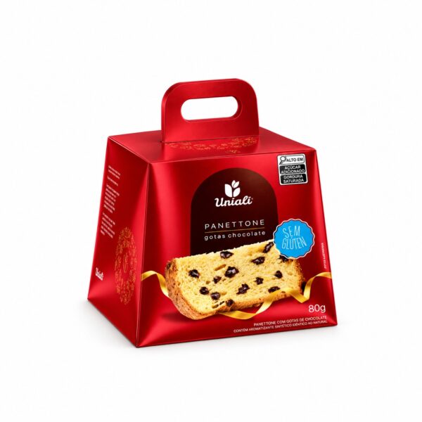 Panettone Uniali Gotas de Chocolate Sem Glúten 80g – Caixa com 12 unidades
